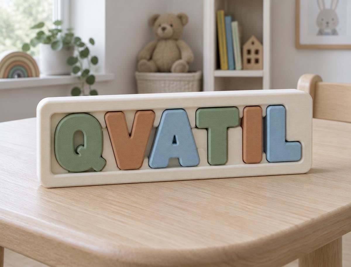 Off-white navnepuslespil med farvede bogstaver