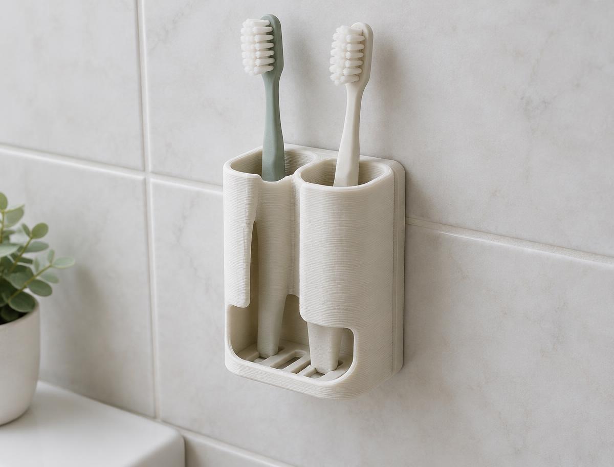 Off-white tandbørsteholder på en badeværelsesvæg